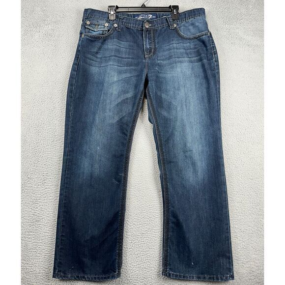 Seven7 Jeans Mens 40X32 Blue Distressed Straight Fit Flap Pocket Dark Wash Denim - Picture 1 of 11